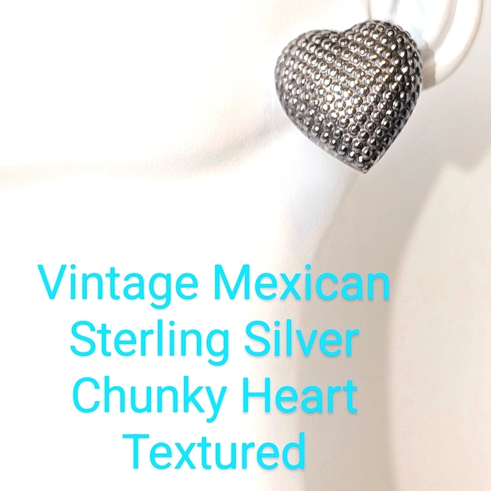 Vintage Mexican Sterling Silver Chunky Hearts BIG Textured Cool